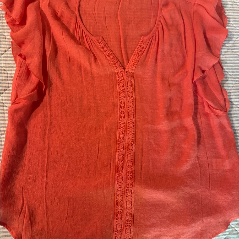 Chaus Coral V-Neck Ruffle Sleeve Blouse